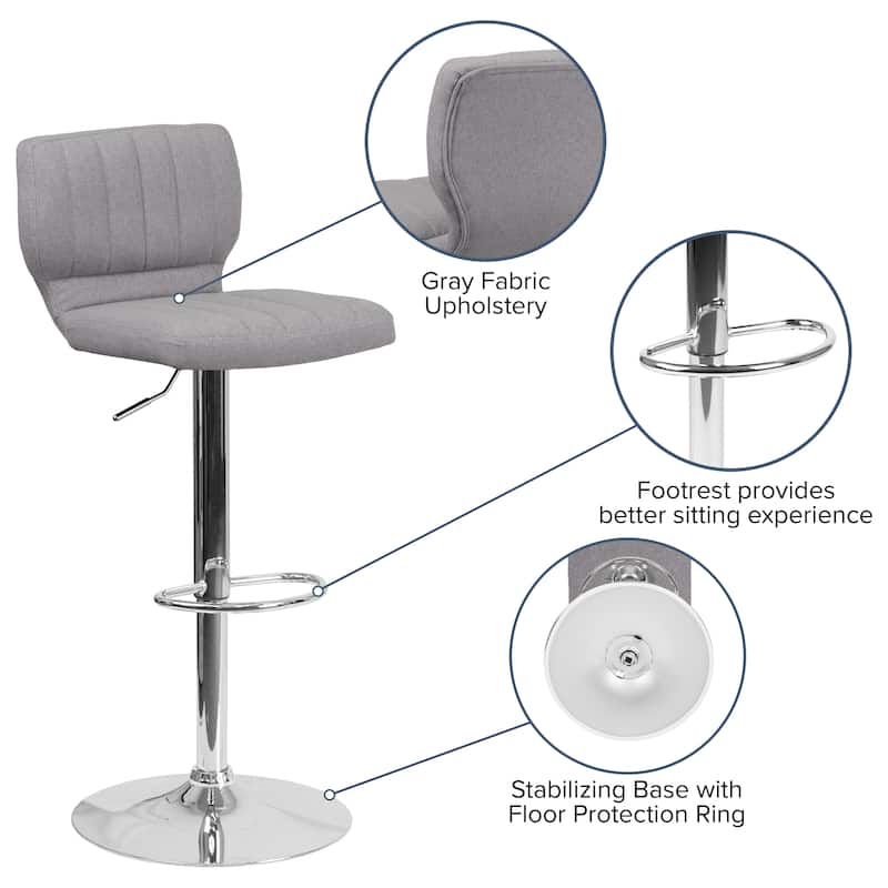 Contemporary Chrome Adjustable Bar Stool - 16.5"W x 19"D x 34.5" - 43"H