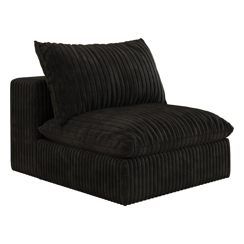 Anmytek Modern Black Corduroy Cloud Sofa No Assembly Required Double Layer Deep Seat Modular Sectional Couch for Living Room