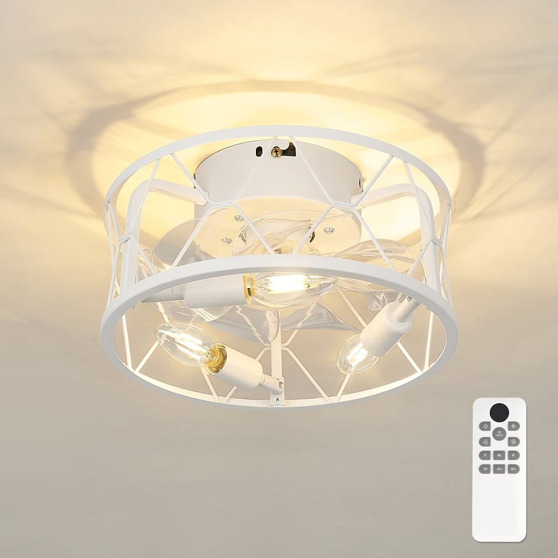 12 Inch Farmhouse Caged Ceiling Fan with Remote Control - 12 Inches - White