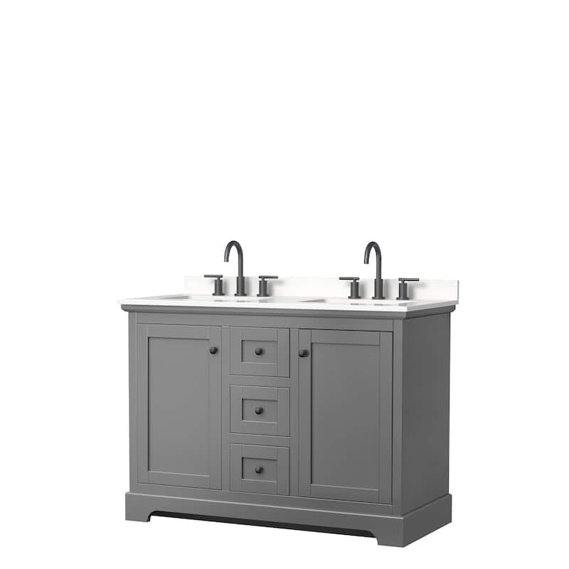 Avery 48-inch Double Vanity, Quartz Top - Dark Gray, Black Trim, White Quartz Top