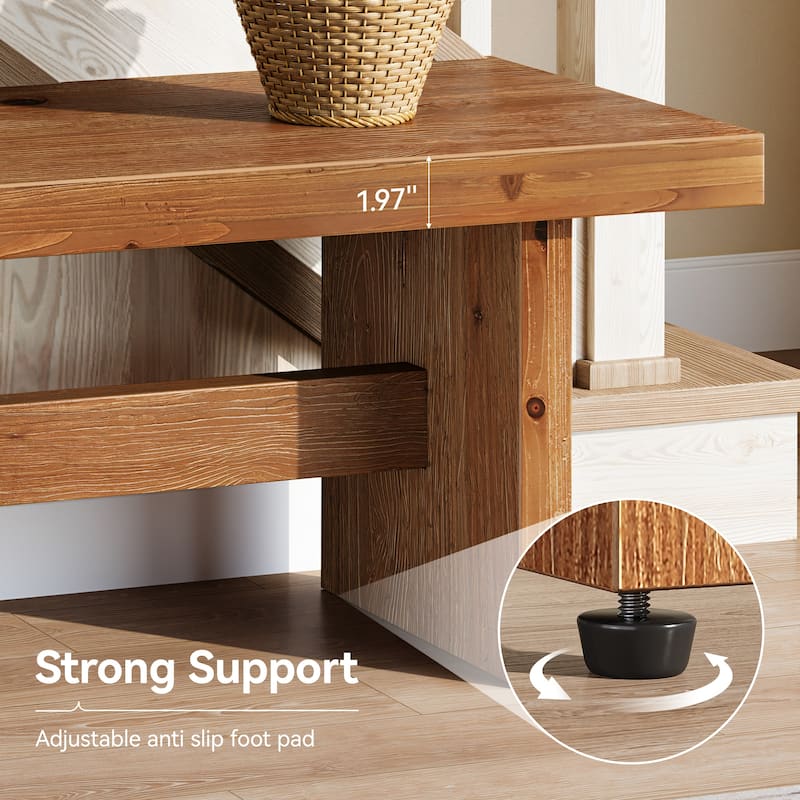 63" Long Solid Wood Entryway Bench, Farmhouse Indoor End of Bed Bench