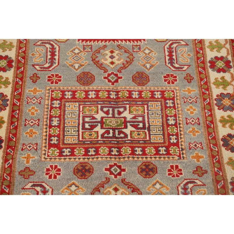 Geometric Kazak Accent Rug Handmade Wool Carpet - 3'4" x 5'0"