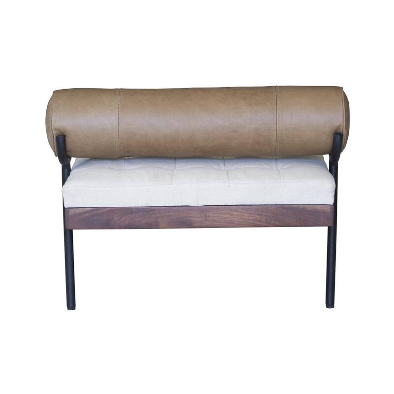 HomeRoots 72" Ivory Brown And Black Tufted Cotton Wood And Metal Cushioned Bench With Pillow - 72
