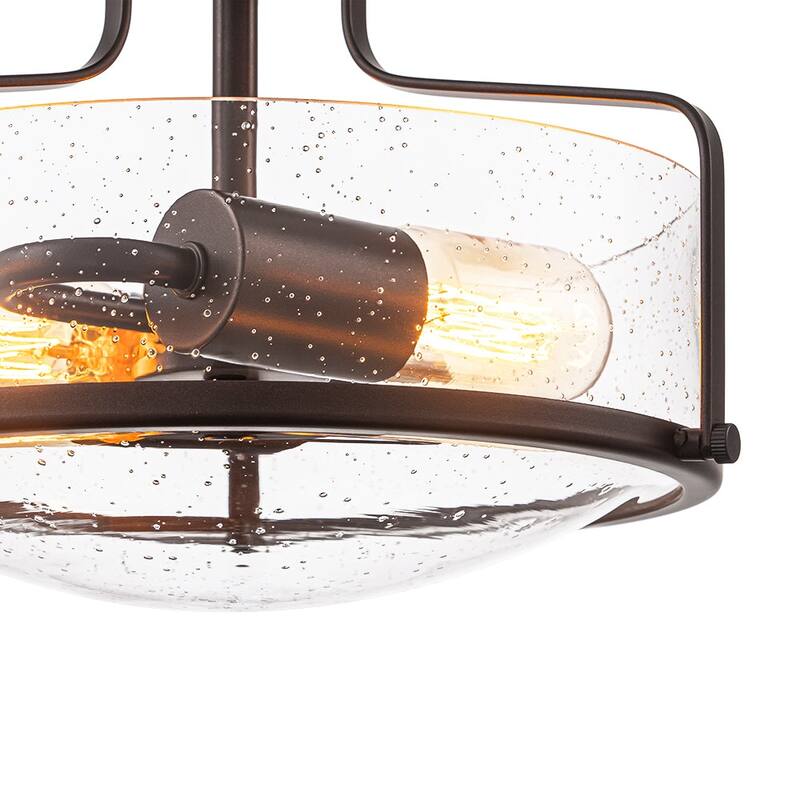 Farmhouse 2-Light Clear Seeded Glass Semi-Flush Mount Ceiling Light - N/A