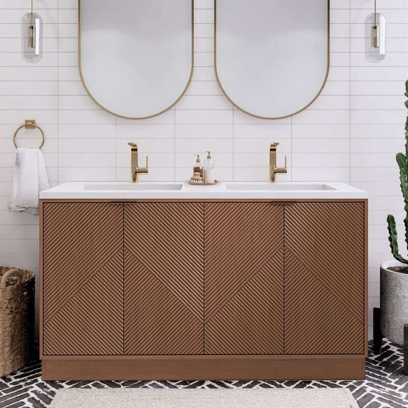 Milano 60" Freestanding Bathroom Vanity with Double White Acrylic Sink