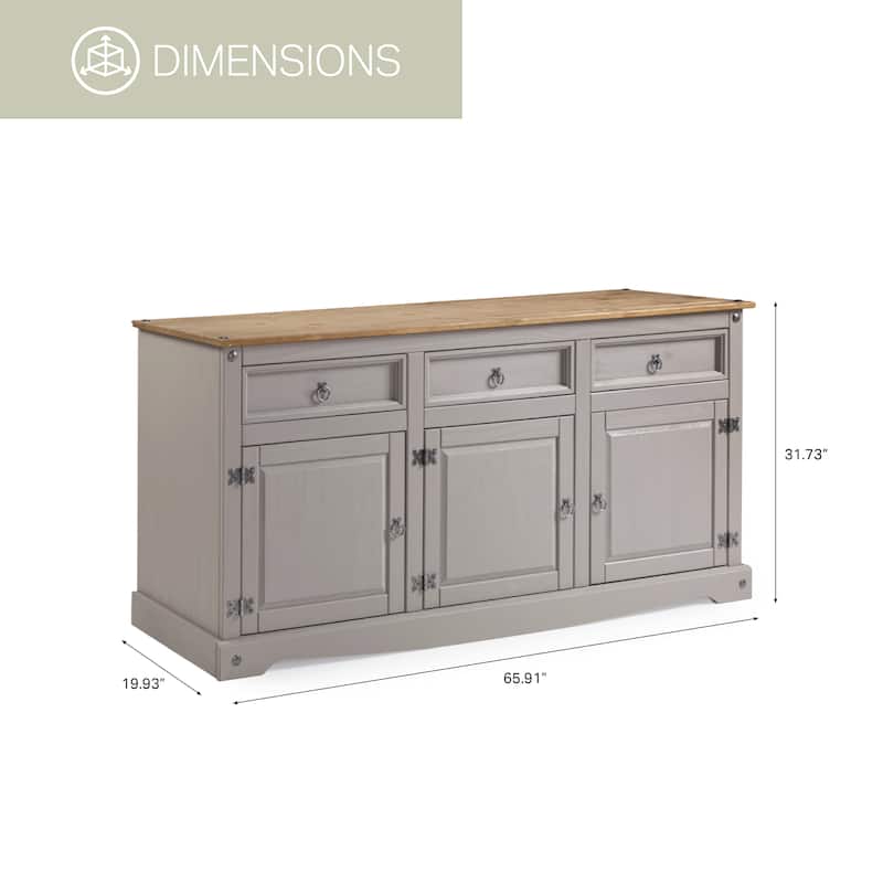 OS Home and Office Furniture Model COR917 Cottage Series Wood Buffet Sideboard in Corona Brown