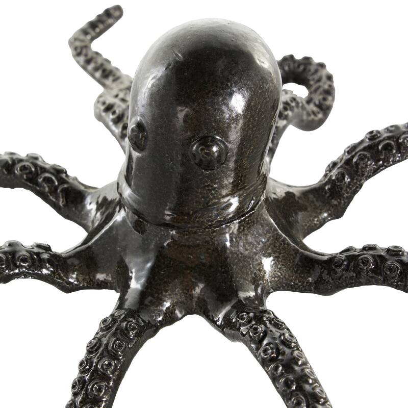 Black Aluminum Metal Octopus Decorative Sculpture with Textured Tentacles (Set of 2)