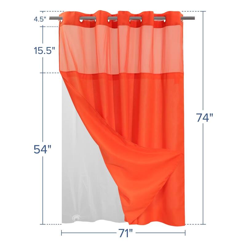 No Hook Slub Linen Texture Shower Curtain with PEVA Snap-in Liner