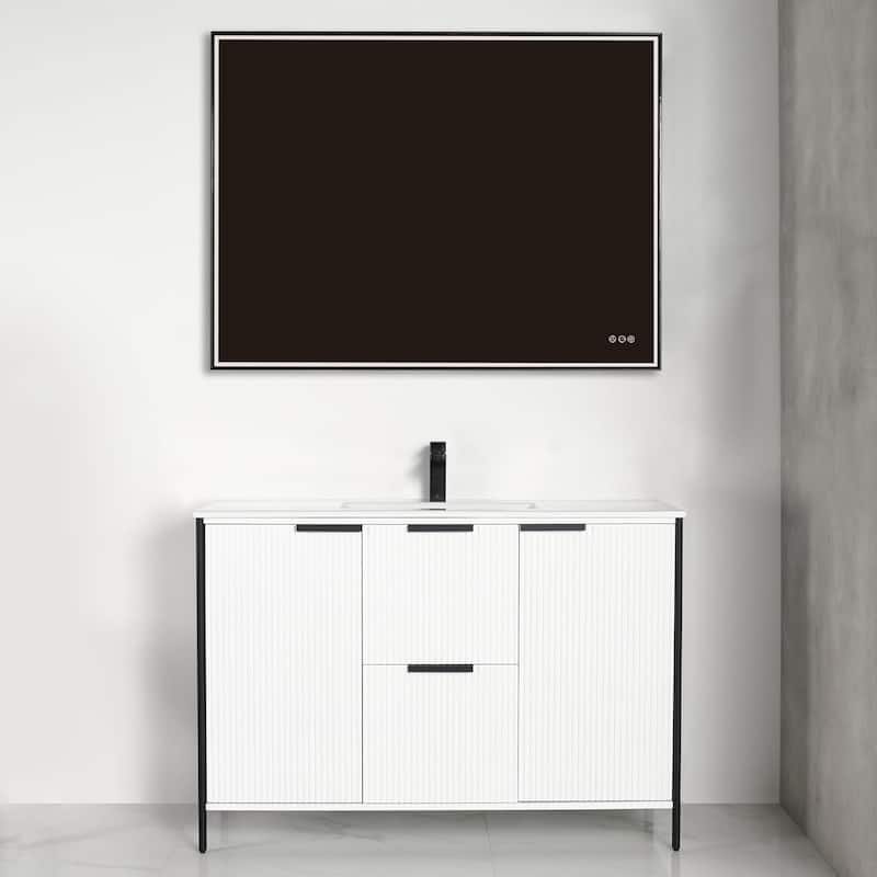 Blossom Annecy 48" Freestanding Bathroom Vanity w/ Black Ceramic Sink - Glossy - White 48" Single Ceramic SInk