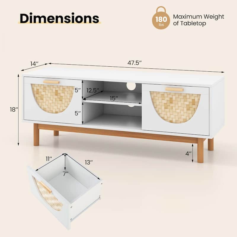 Costway TV Stand for 55-Inch TVs with 2 Drawers & Bamboo Woven Fronts - See Details