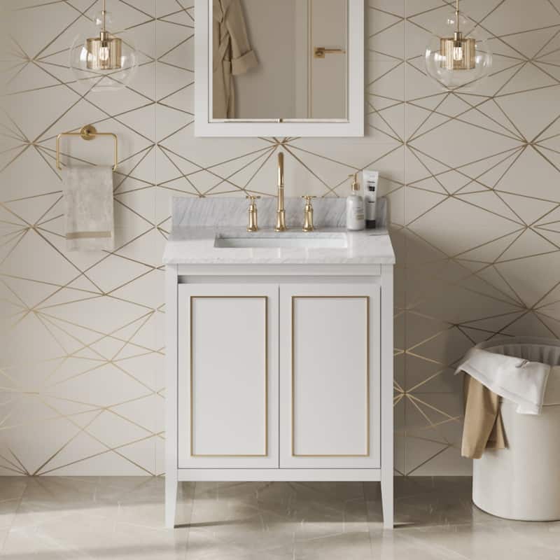 Jeffrey Alexander VKITPER30R-MARBLE Percival II 30" Free Standing - White / White Carrara - Painted