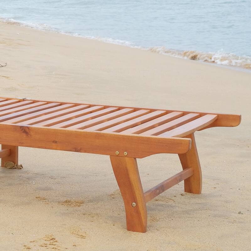 Foldable Wood Outdoor Chaise Lounge with Wheels and 4-Position Adjustable Backrest for Patio Poolside or Beach