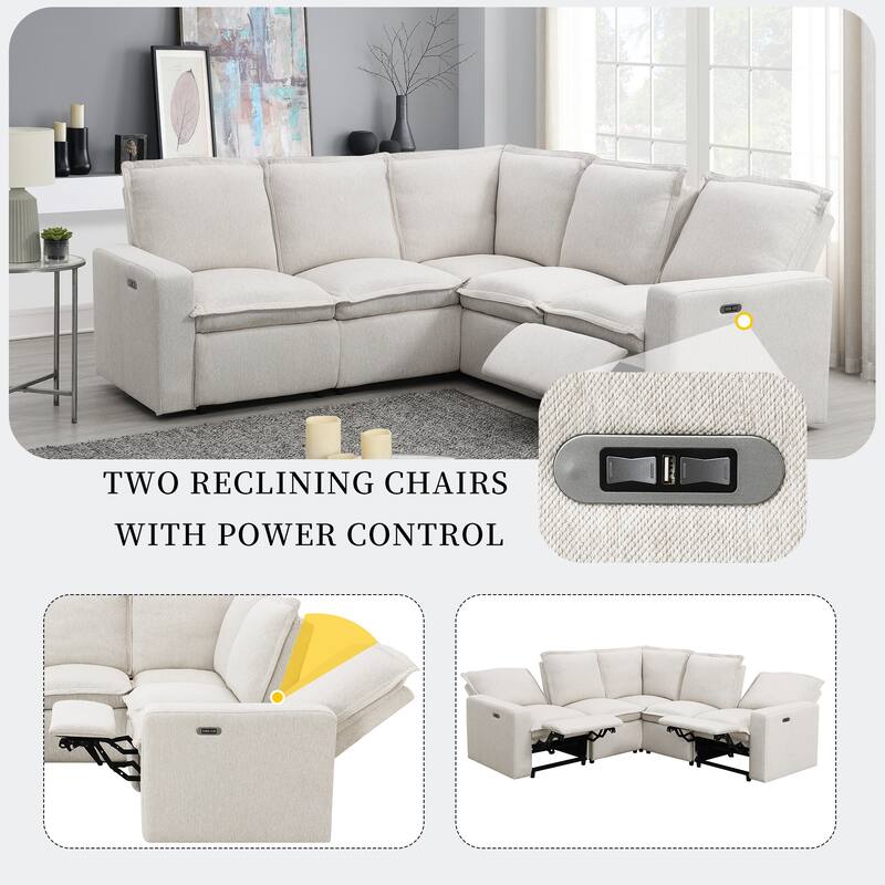 89.76'' L-Shaped 5-Seater Sectional Sofa with Power Recliner Chair, USB Charging, and Plush Home Theater Comfort