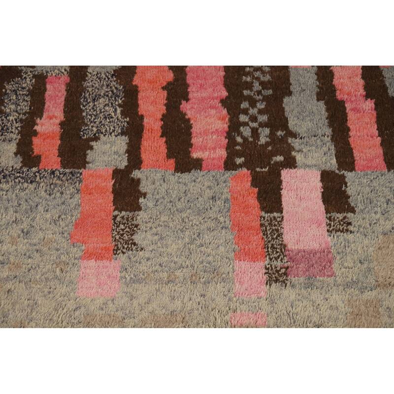 Plush Moroccan Oriental Area Rug Handmade Grey Wool Carpet - 7'10" x 10'4"