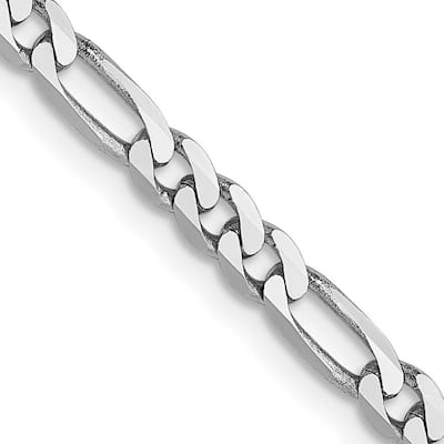 Curata 14k White Gold 8" 3.0mm Flat Figaro Chain Bracelet