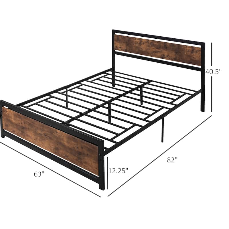 Metal Platform Bed with Strong Slats, Headboard, and Footboard