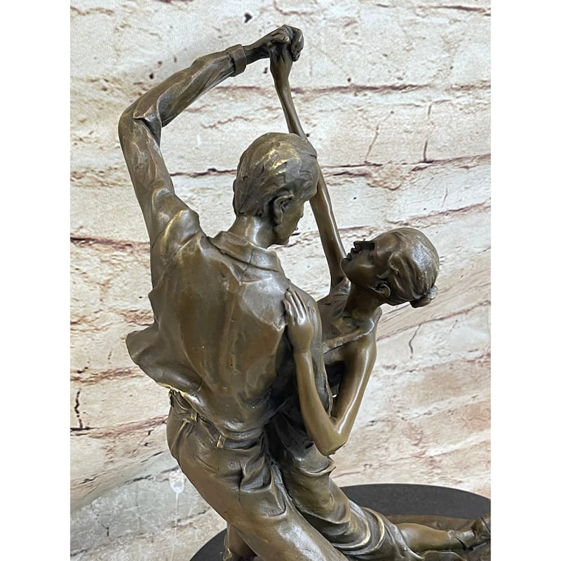 Romantic Couple Dancing Tango Waltz Bronze Metal Statue Sculpture Decor Marble Base