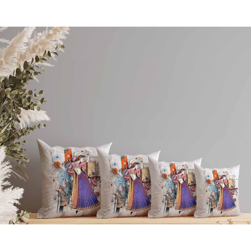 Gracefully Dancing Woman Faux Suede Reversible Throw Pillow Orange and Blue