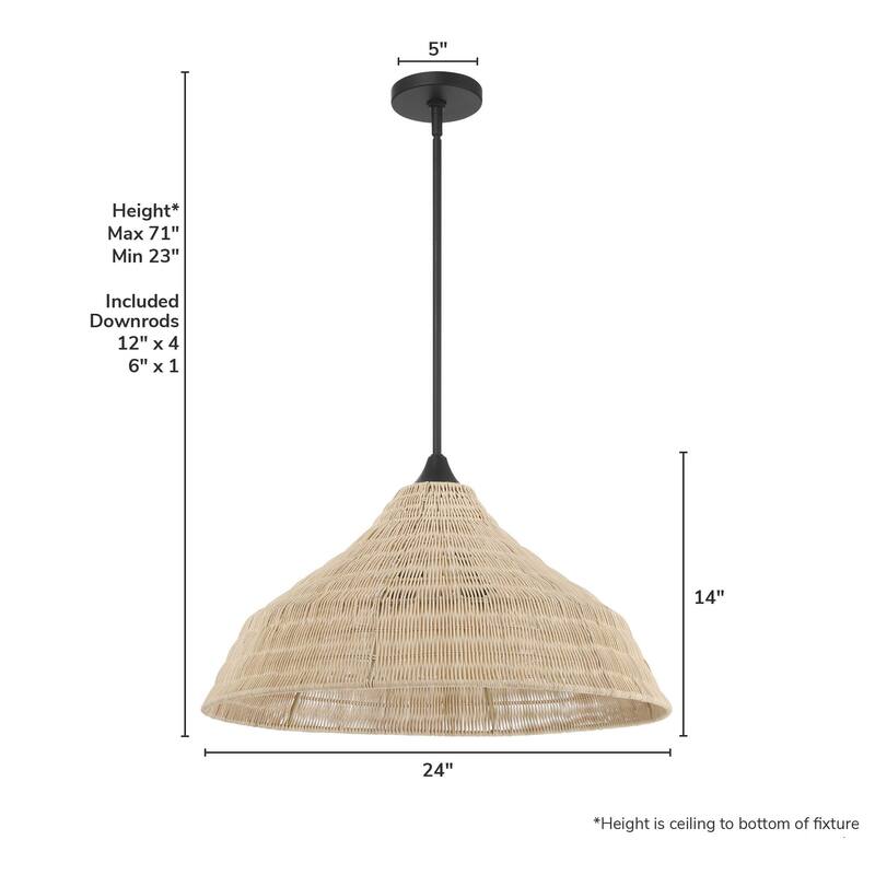 Hunter Agoura Boho Rattan Pendant - Kitchen, Bedroom, Living Room, Dining Room, Entry - Transitional, Coastal