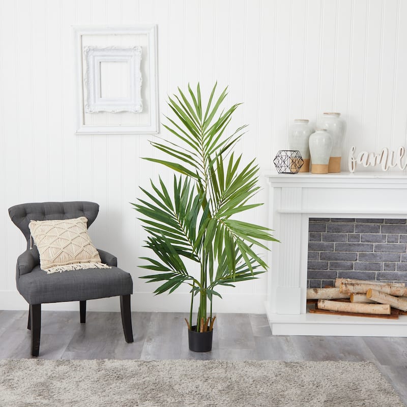 Artificial Palm Tree 5ft - Lush Green Indoor Plant Decor, Realistic Faux Tree for Home Office Living Room - 5ft.
