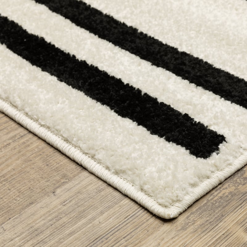 Quartz Staggered Stripes Beige/ Black Area Rug