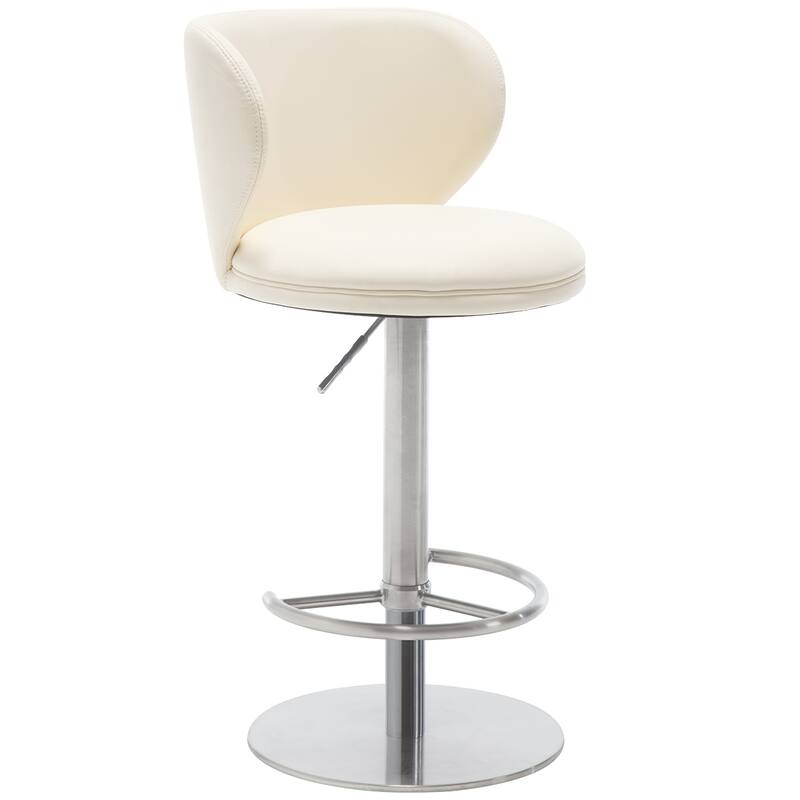 Modern Swivel Bar Stool, White Leather with Titanium Stainless Steel Frame & Adjustable Height