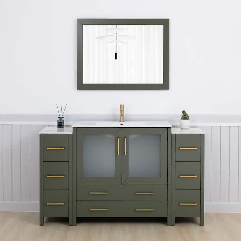 Vanity Art 60-Inch Single Sink Bathroom Vanity Set 8 Dove-Tailed Drawers 3 Cabinets 1 Shelf Soft-Closing Doors with Free Mirror
