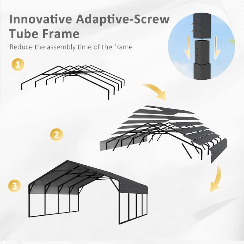 VEIKOUS 20x20 FT Heavy Duty Metal Carport, Weatherproof & Rust-Resistant Garage Carport - 20×20FT