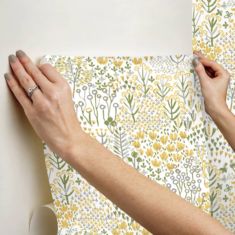 Flower Parade Yellow Peel and Stick Wallpaper