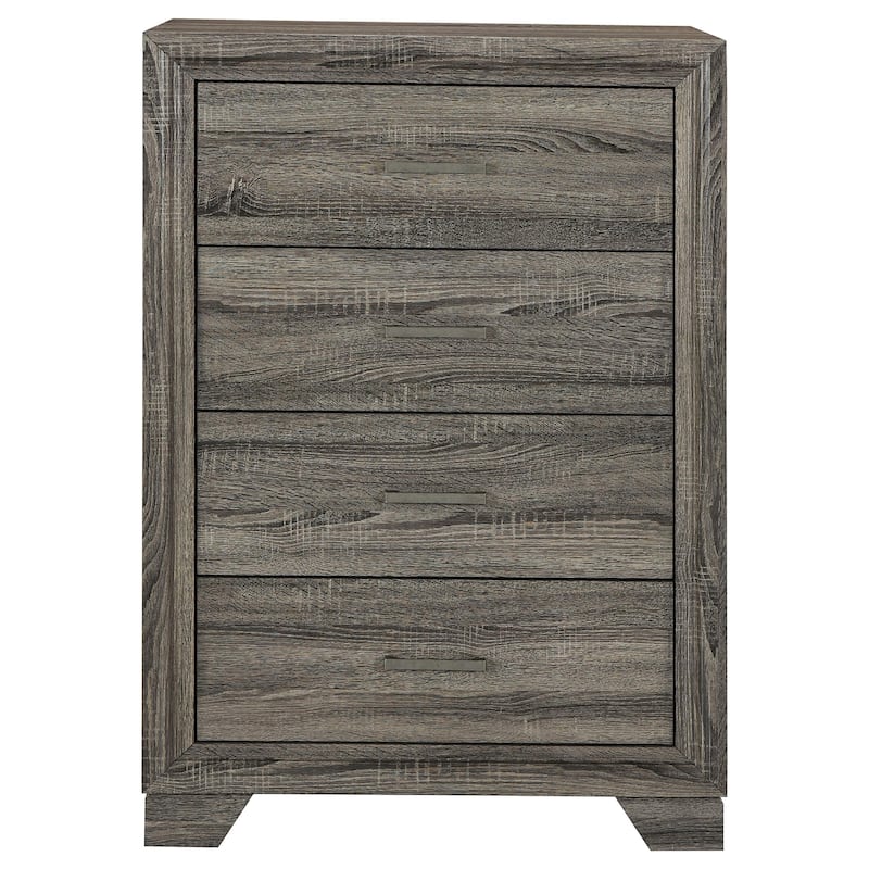 Reay Tall Dresser Chest, Brown Oak, 4 Drawers Silver Metal handles