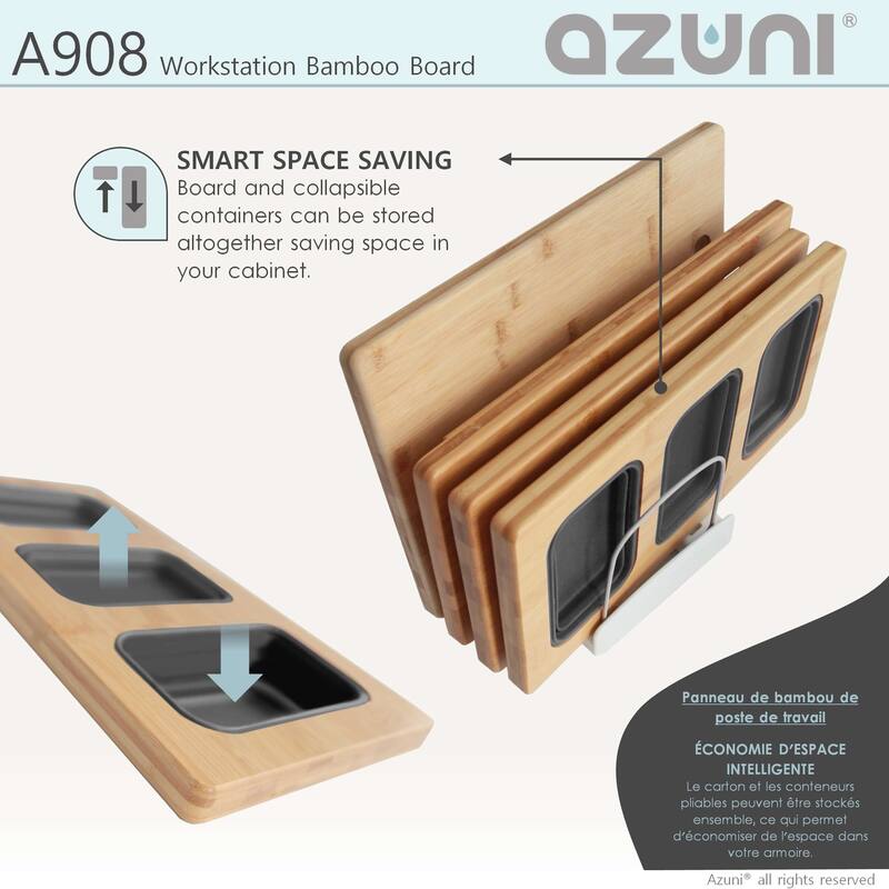 AZUNI 16.75 inch Over the Sink Divided Serving Board with 3 Collapsible Containers - 16.75" x 8.5"