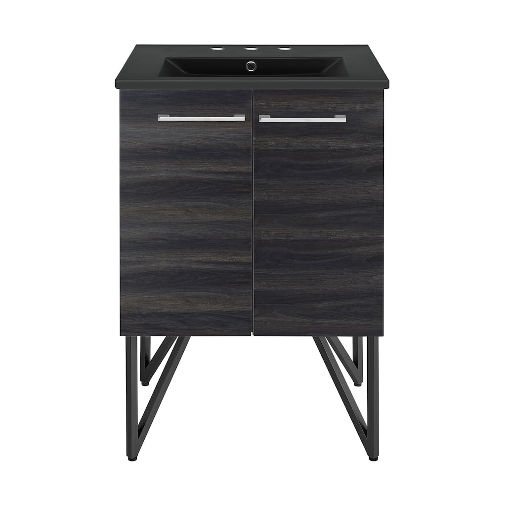 Annecy 24 In. Black Walnut Bathroom Vanity With Black, 3-Hole Ceramic Sink Top