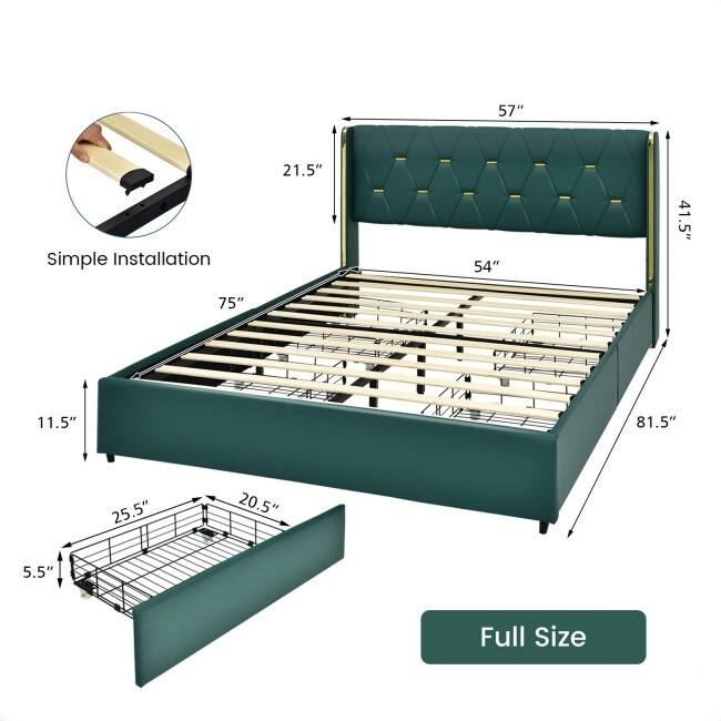Linen Headboard 4 Drawer Storage Platform Bed