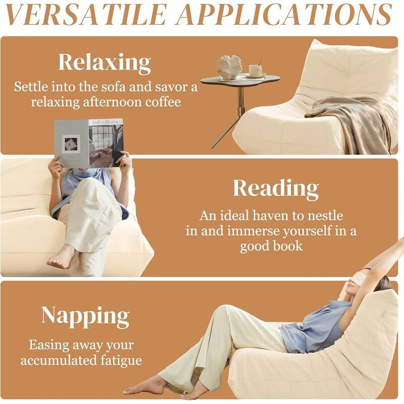 Corduroy Upholstered Oversized Ergonomic Curved Design Button-Tufted Comfy Bean Bag Lazy Sofa for Living Room