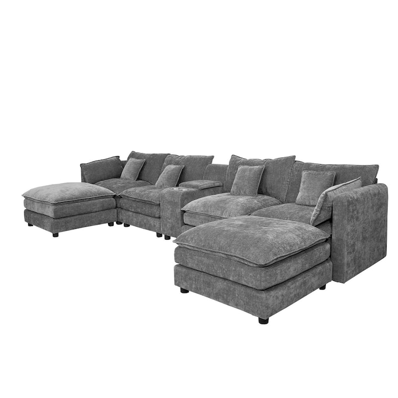 Sofa 144-in Casual Gray 6 -seater Reclining Sectional - 8' x 10'