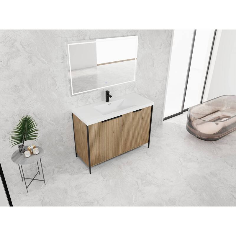 59-inch Double Sink Bathroom Vanity with Adjustable Shelves, Soft-Close Hinges, Resin Basin