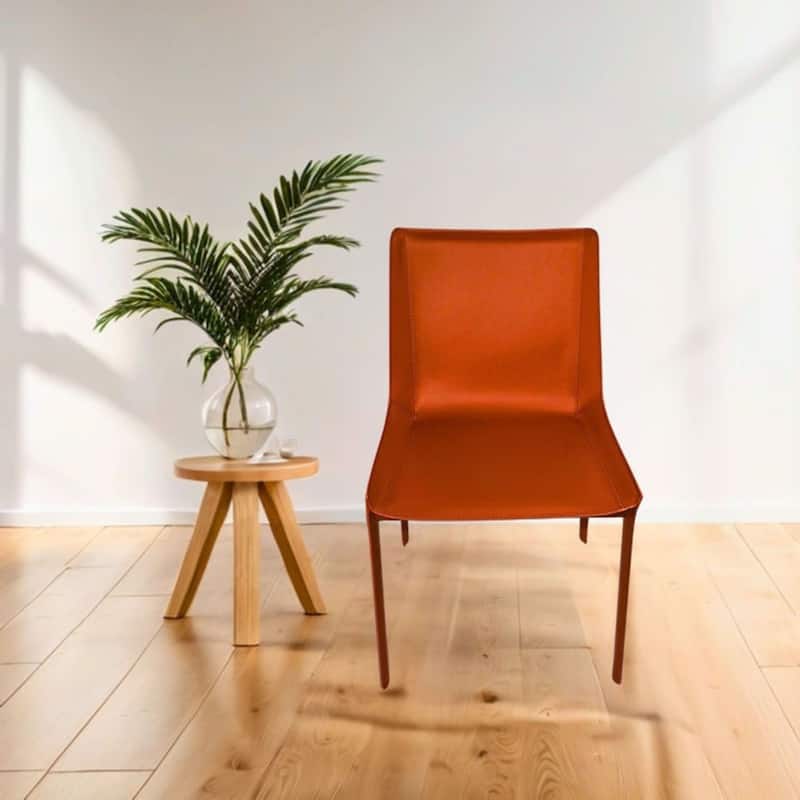 Aria Home Set of 2 Cognac Eloi High Back Recycled Leather Dining Chair