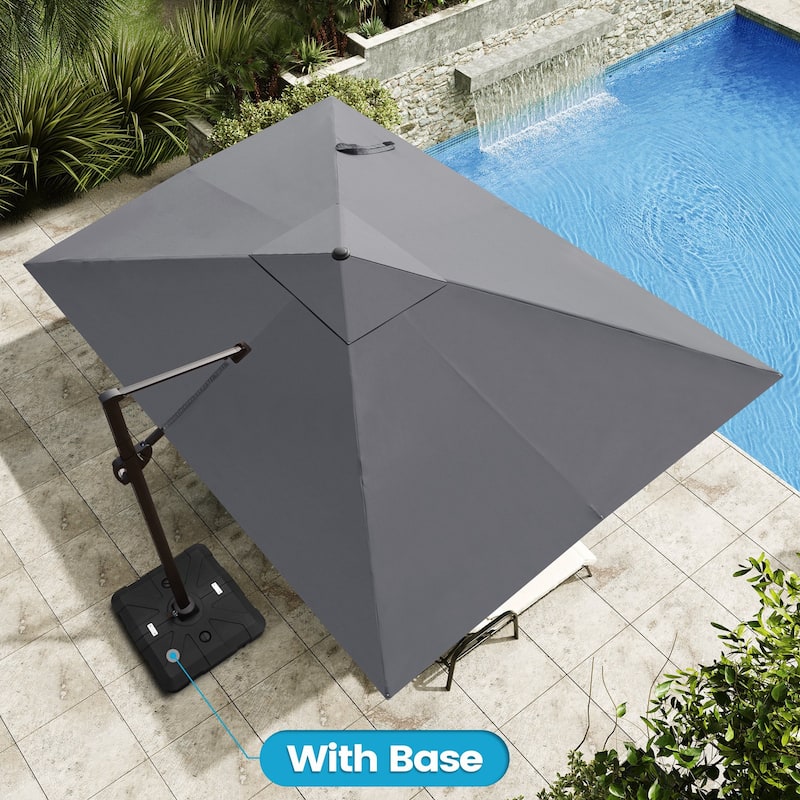 9 x 12 ft Outdoor Patio Cantilever Offset Umbrella with Heavy Duty Sand Water Fillable Base