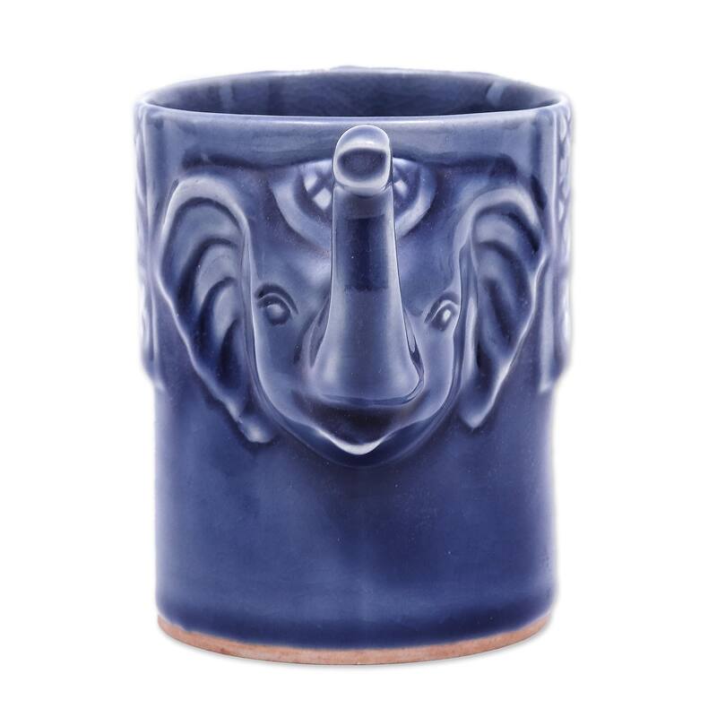 Novica Handmade Elephant Essence In Indigo Celadon Ceramic Mug