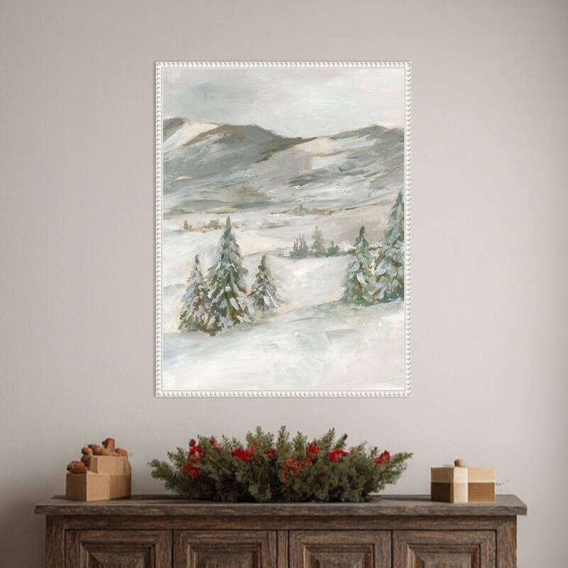Snowy Slopes I by Ethan Harper Framed Canvas Wall Art Print - Sylvie Beaded White