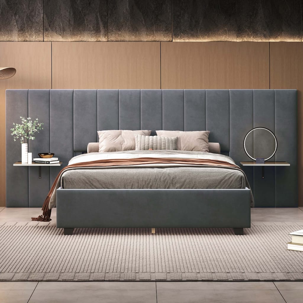 Upholstered Platform Bed with Big Headboard