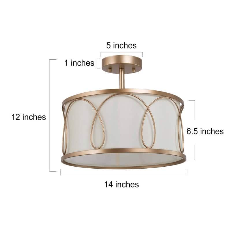 Bella Modern Glam 3-light Drum Semi-Flush Mount Lights Off-white Fabric Chandelier - L13.8'' x W13.8'' x H11.8