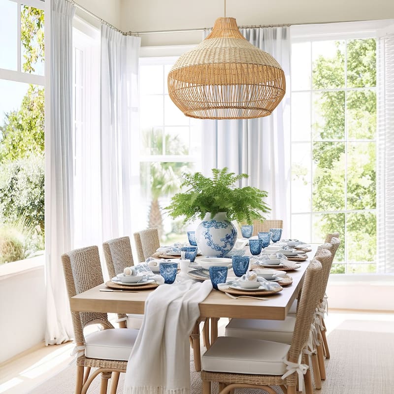 Beatrice Rattan Pendant Light - Natural Dome 1-Light Handwoven Hanging Light For Modern, Transitional, Farmhouse Room Decor