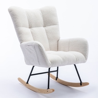 Rocking Chair with Pocket, Soft Teddy Fabric Rocking Chair for Nursery ...