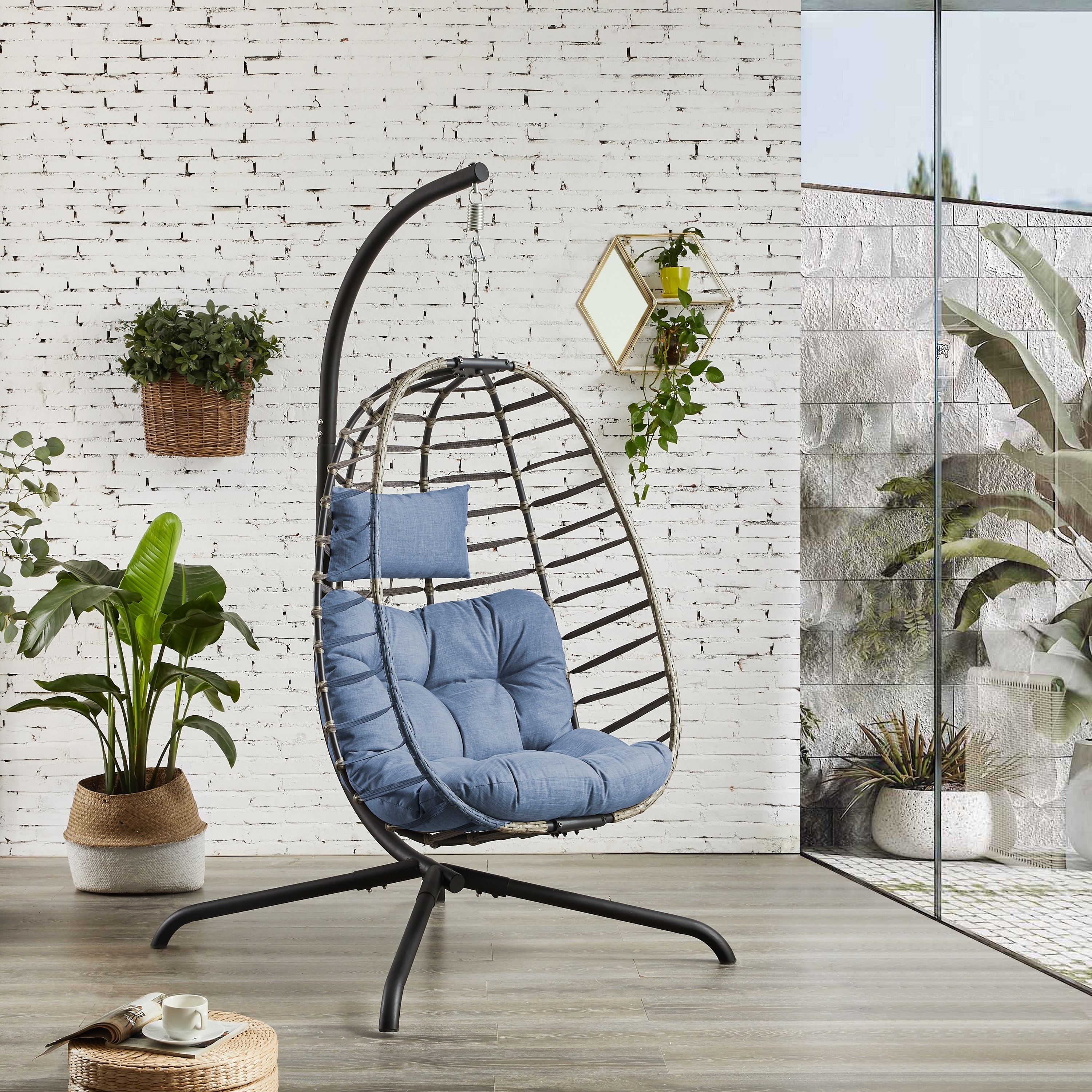 Foldable Wicker Hanging Egg Chair with Stand On Sale Bed Bath