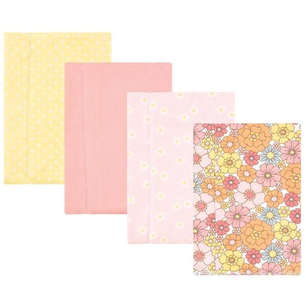 slide 1 of 1, Hudson Baby Infant Girl Cotton Flannel Burp Cloths, Peace Love Flowers 4 Pack, One Size - Peace Love Flowers 4 Pack - One Size One Size - Peace Love Flowers 4 Pack