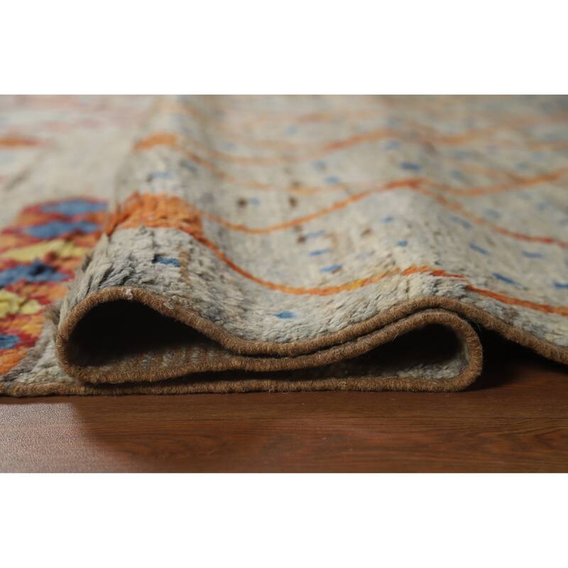Moroccan Oriental Area Rug Hand-Knotted Grey Wool Carpet - 6'8" x 9'10"