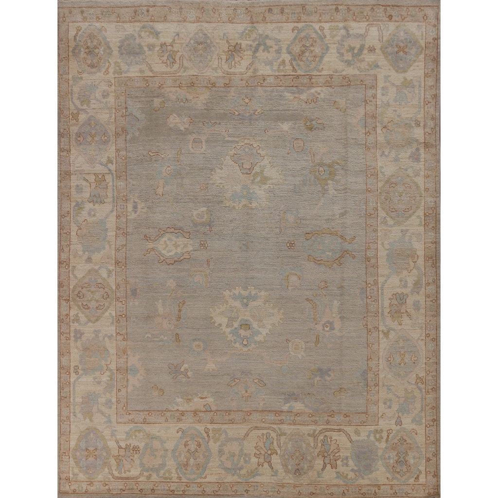 Hand Knotted Oriental 100% Wool Carpet Transitional All-Over Greys & Charcoal Oushak Area Rug - 9' 7'' X 8' 3''