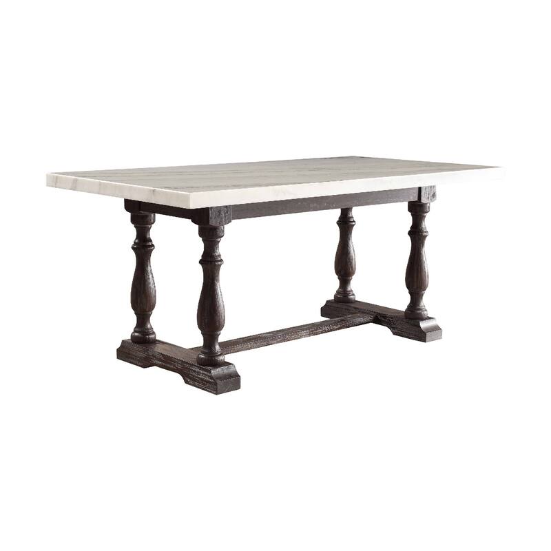 Wooden Dining Table with Marble Top , White and Brown - White - Marble