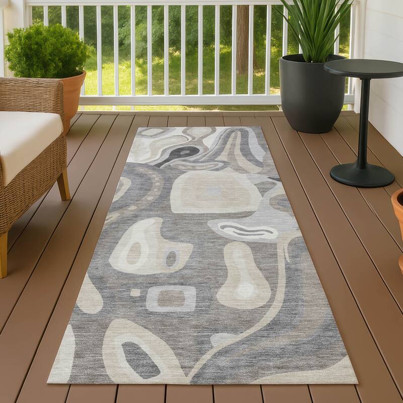 Machine Washable Indoor/ Outdoor Modern Picasy Chantille Rug - Taupe - 2'3" x 7'6"
